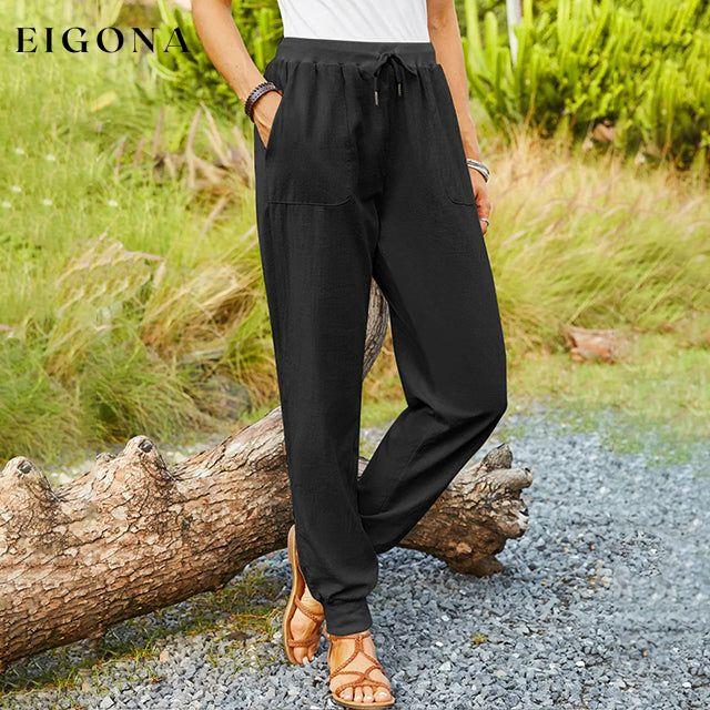 【Cotton And Linen】Casual Solid Color Trousers Black best Best Sellings bottoms clothes Cotton And Linen pants Sale Topseller