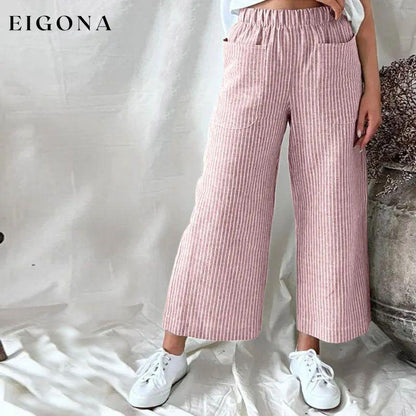 【Cotton And Linen】Casual Striped Trousers Red best Best Sellings bottoms clothes Cotton And Linen pants Sale Topseller