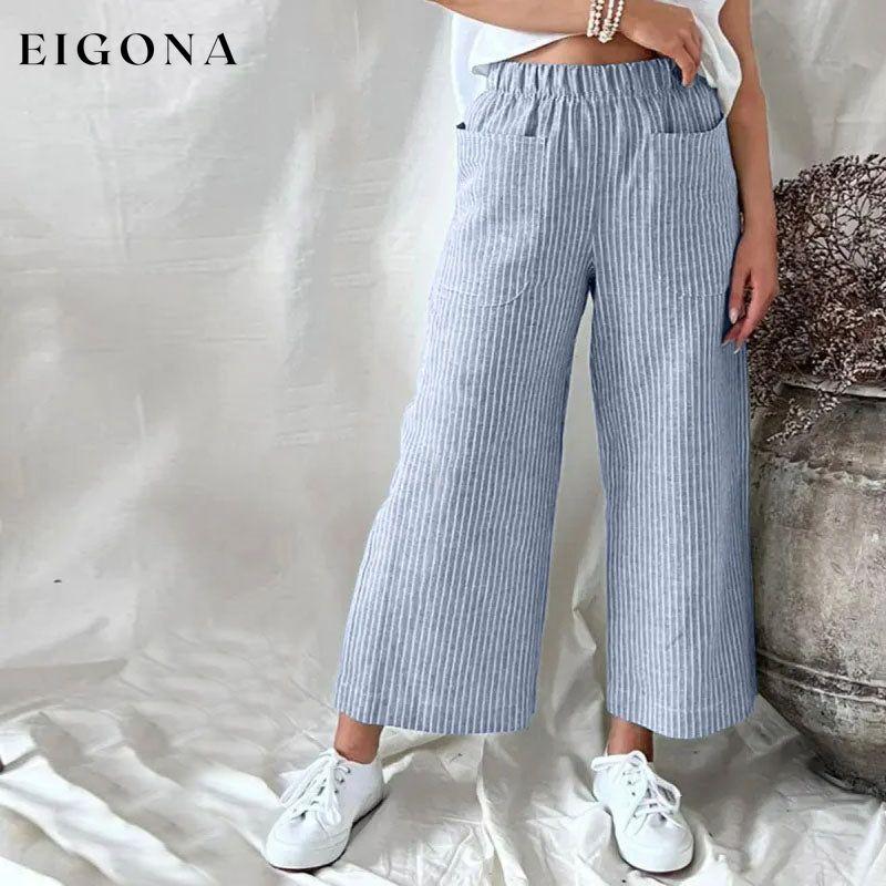 【Cotton And Linen】Casual Striped Trousers Blue best Best Sellings bottoms clothes Cotton And Linen pants Sale Topseller