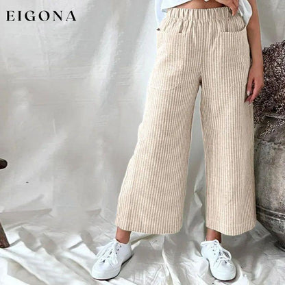 【Cotton And Linen】Casual Striped Trousers Khaki best Best Sellings bottoms clothes Cotton And Linen pants Sale Topseller