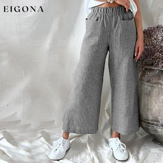 【Cotton And Linen】Casual Striped Trousers Black best Best Sellings bottoms clothes Cotton And Linen pants Sale Topseller