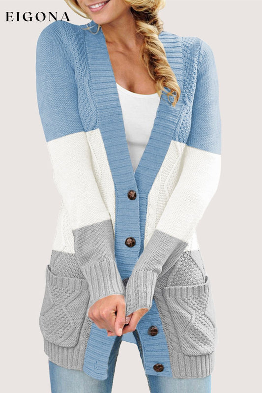 Blue Front Pocket and Buttons Closure Cardigan Blue 100%Acrylic cardigan cardigans clothes Sweater sweaters