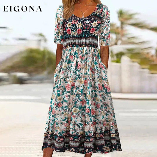 Vintage Floral Pleated Dress Multicolor best Best Sellings casual dresses clothes Plus Size Sale short dresses Topseller