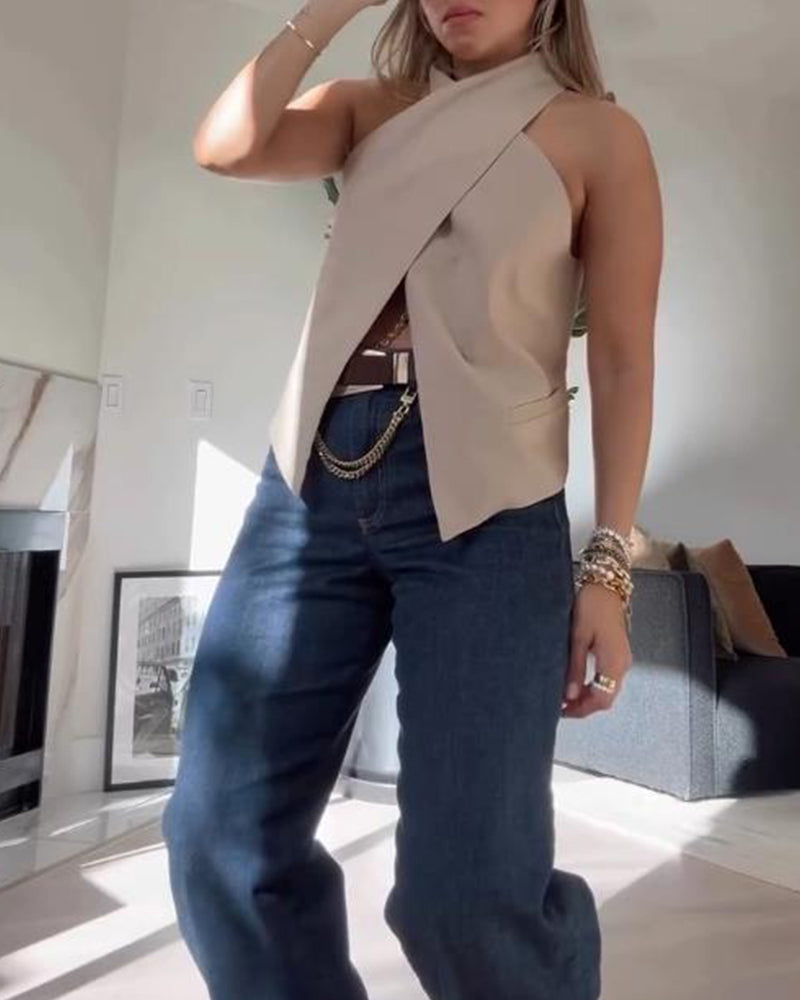 Camicetta sexy con scollo all'americana incrociato