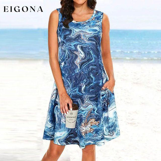 Abstract Print Beach Dress Blue best Best Sellings casual dresses clothes Plus Size Sale short dresses Topseller