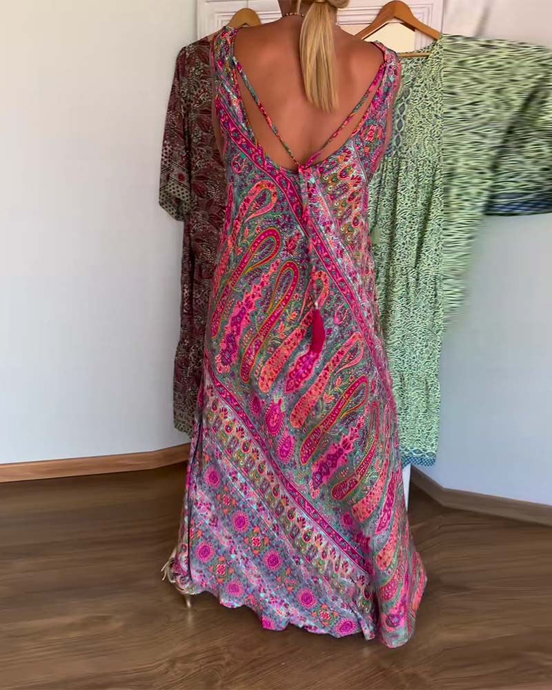 Sleeveless Loose Cashmere Print Dress