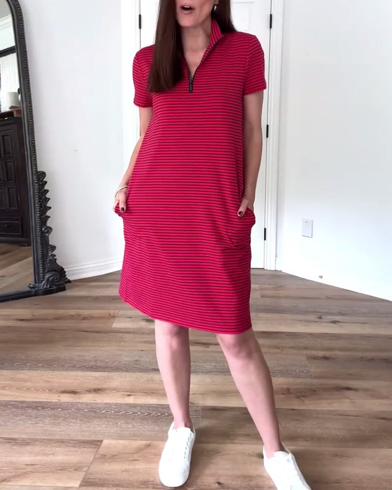 V-Neck Casual Striped Dress