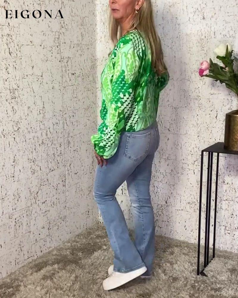 Fashion printed V-neck long sleeve blouse blouses & shirts spring summer