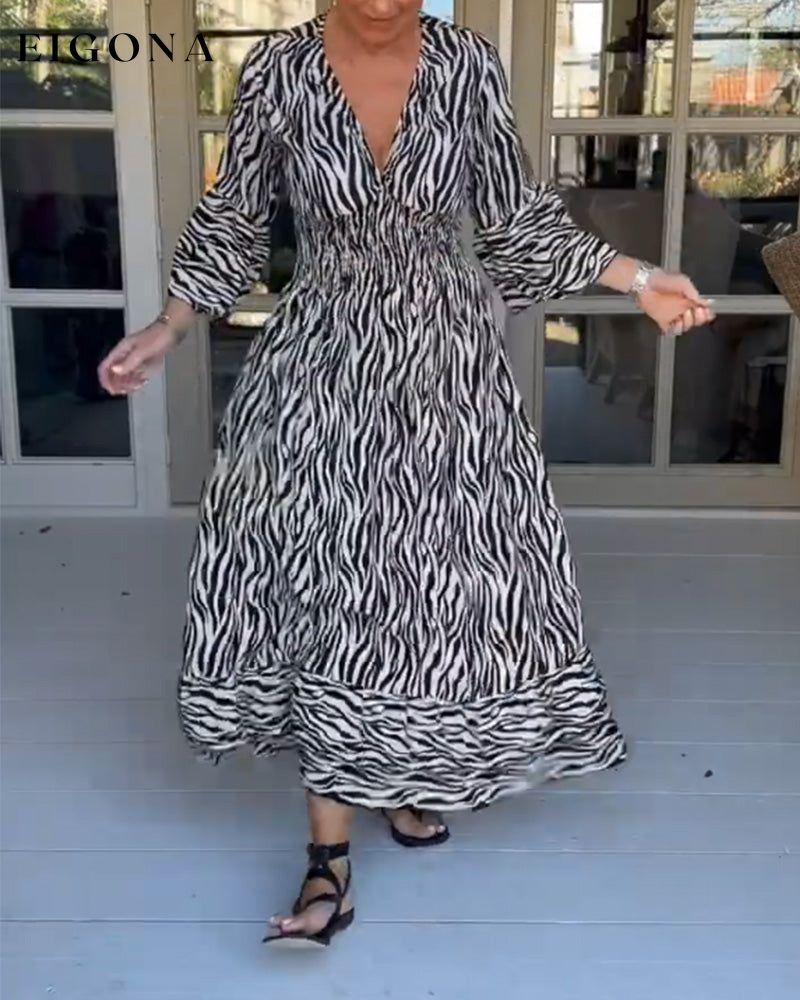 V-neck Striped Print Dress 23BF Casual Dresses Clothes Dresses Spring Summer