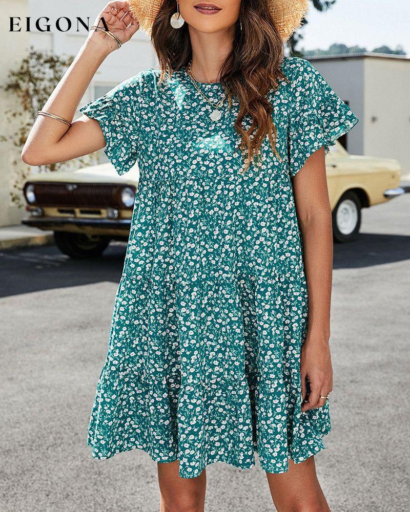 Short Sleeve Dress in Floral and Leopard Print Green Casual Dresses Clothes Dresses SALE Summer