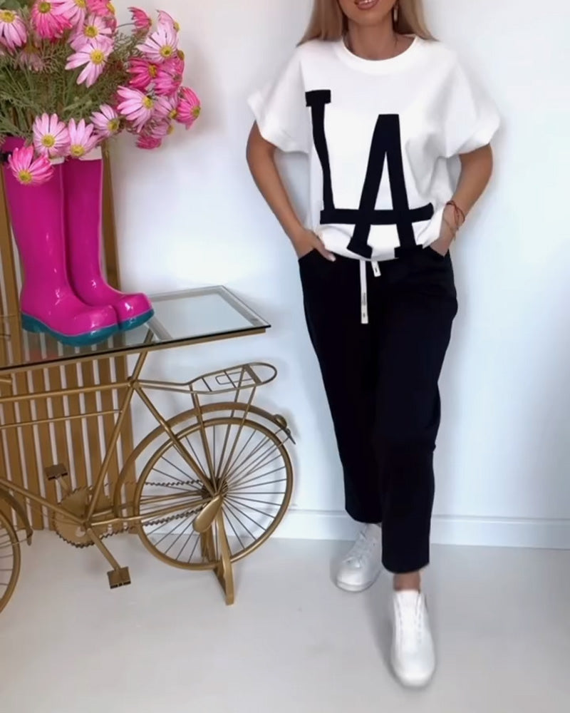 Set sportivo casual con stampa di lettere