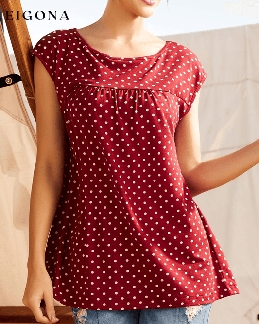 Floral and Polka Dot Print T-shirt Red 23BF clothes Short Sleeve Tops Spring Summer T-shirts Tops/Blouses