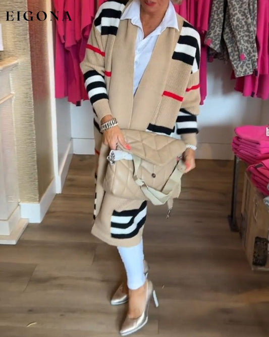 Long Sleeve Striped Cardigan Brown 2023 f/w 23BF clothes discount Sweaters sweaters & cardigans Tops/Blouses