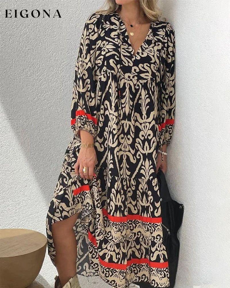 Printed v-neck long-sleeved dress 23BF Casual Dresses Clothes Dresses Spring Summer
