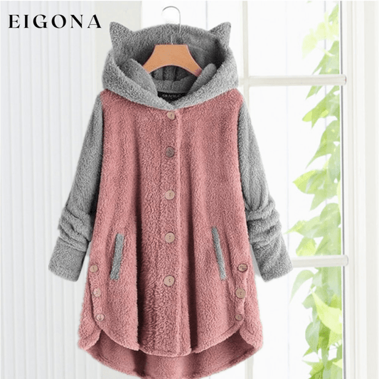 Cat Ears Hooded Coat Pink cardigan cardigans clothes Plus Size tops