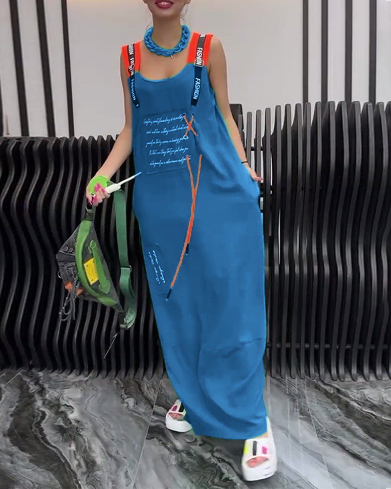 Sleeveless Personalized Letter Print Dress