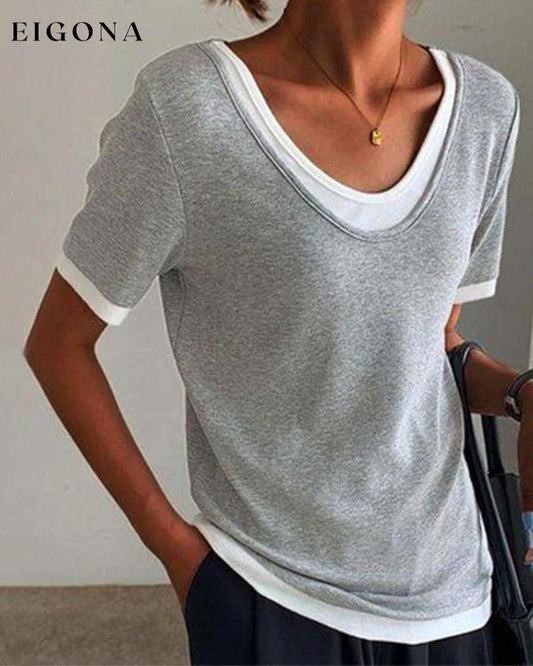 Casual Solid Color T-shirts Gray 23BF clothes Short Sleeve Tops Spring Summer T-SHIRTS Tops/Blouses