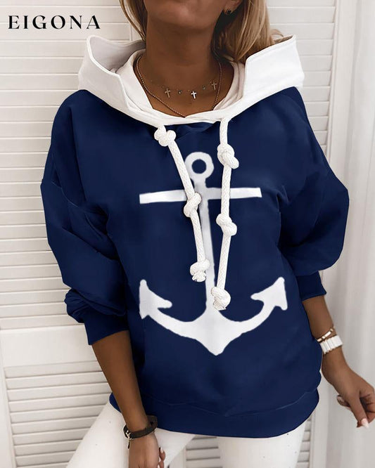 Anchor pattern hoodie Navy blue 23BF autumn cardigans Clothes discount Hoodies & Sweatshirts Tops/Blouses