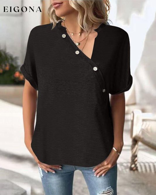 Solid Color Irregular Collar T-Shirt Black 23BF clothes Short Sleeve Tops Spring Summer T-shirts Tops/Blouses