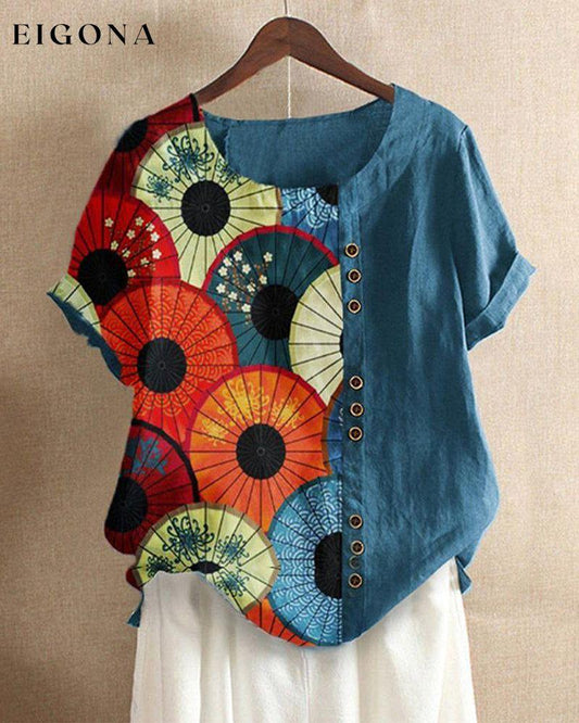 Printed crew neck T-shirt Blue 23BF clothes SALE Short Sleeve Tops Spring Summer T-shirts Tops/Blouses