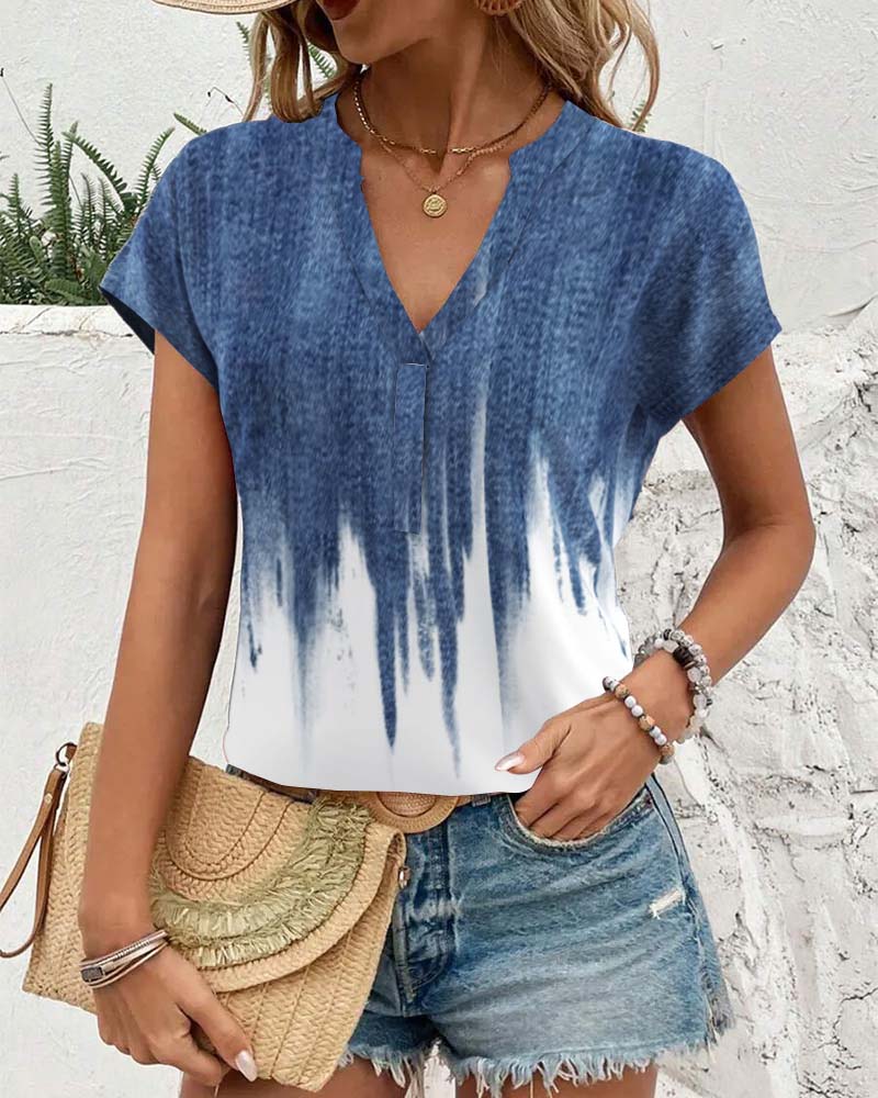 Camicetta con scollo a V sfumato e tie-dye