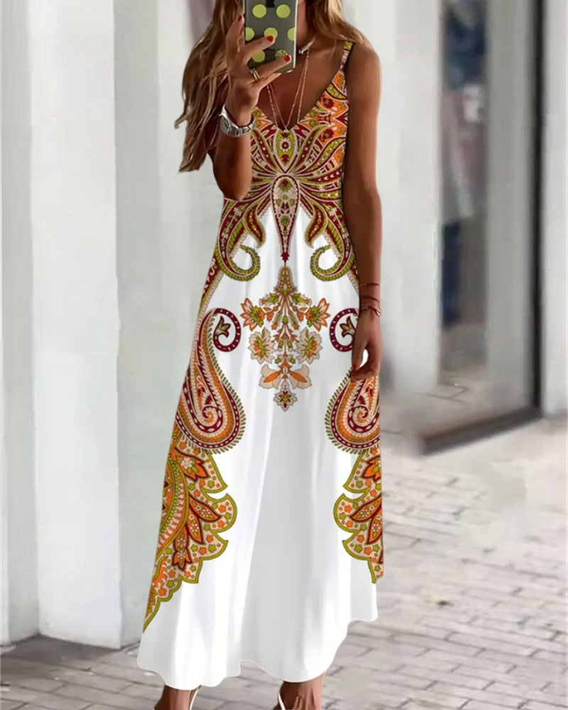 Vacation retro print suspender dress 202466 casual dresses summer vacation dresses