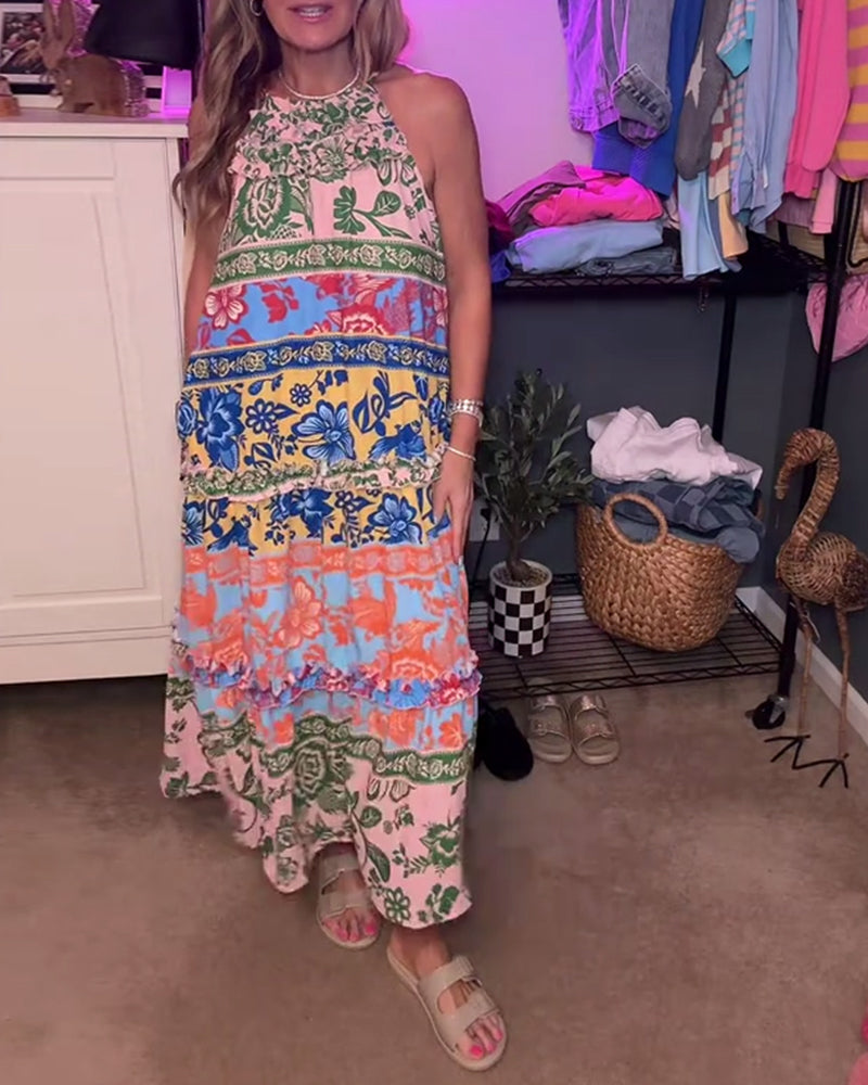 Casual Bohemian Sleeveless Print Dress