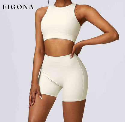 Cutout Cropped Sport Tank and Shorts Set Cream active wear activewear Activewear sets clothes clothing sets Ship From Overseas Z&C