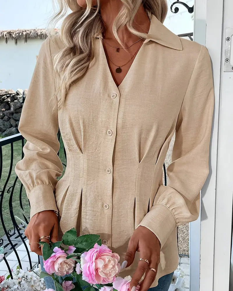 Lapel Long-Sleeved Waist-Cinching Shirt