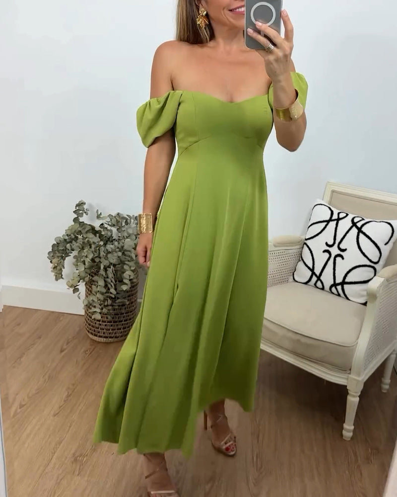 Puff sleeve square neck elegant slit dress 202466 casual dresses party dresses summer