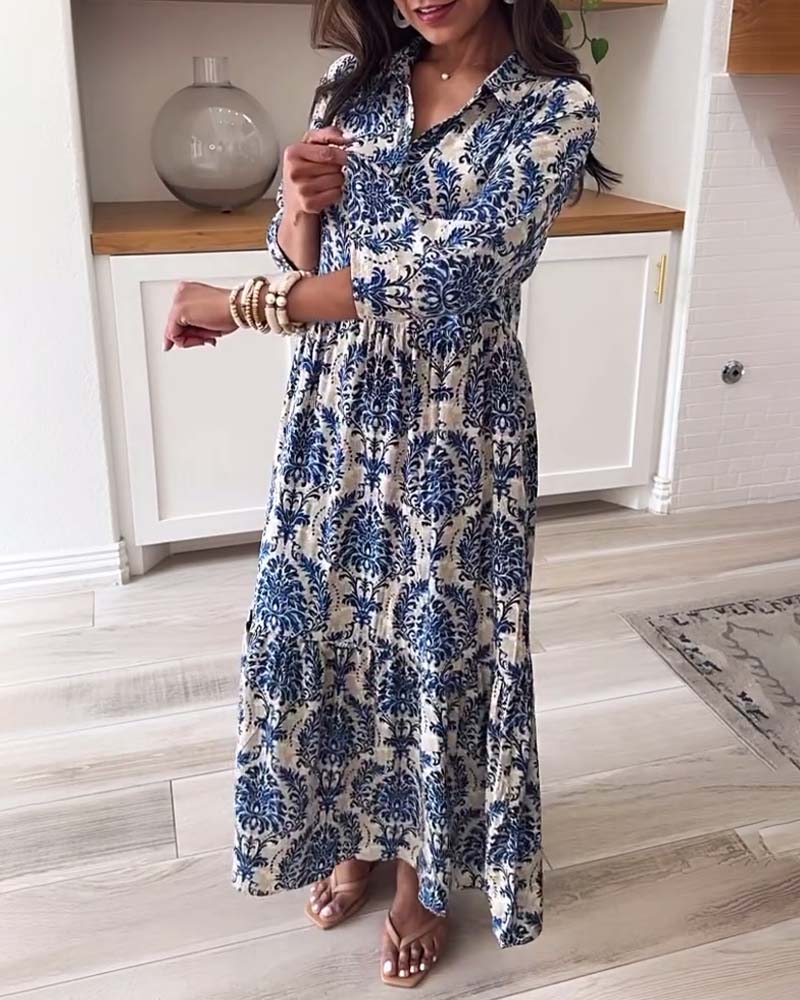 Lockeres Urlaubskleid mit Revers und Print