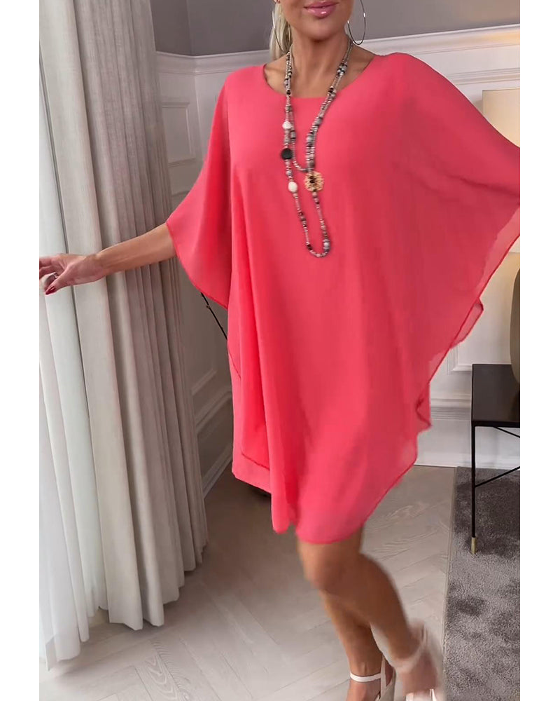 Fashion solid color bat sleeve round neck dress 202466 casual dresses summer