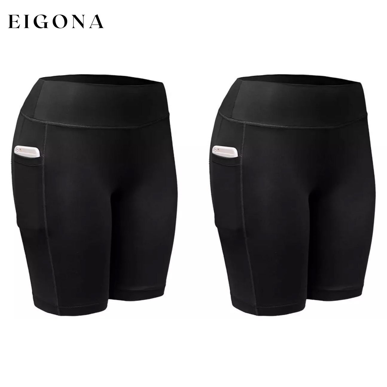 2-Pack: Women High Waist Workout Yoga Side Pocket Compression Cycling Shorts Black __stock:200 bottoms refund_fee:1200