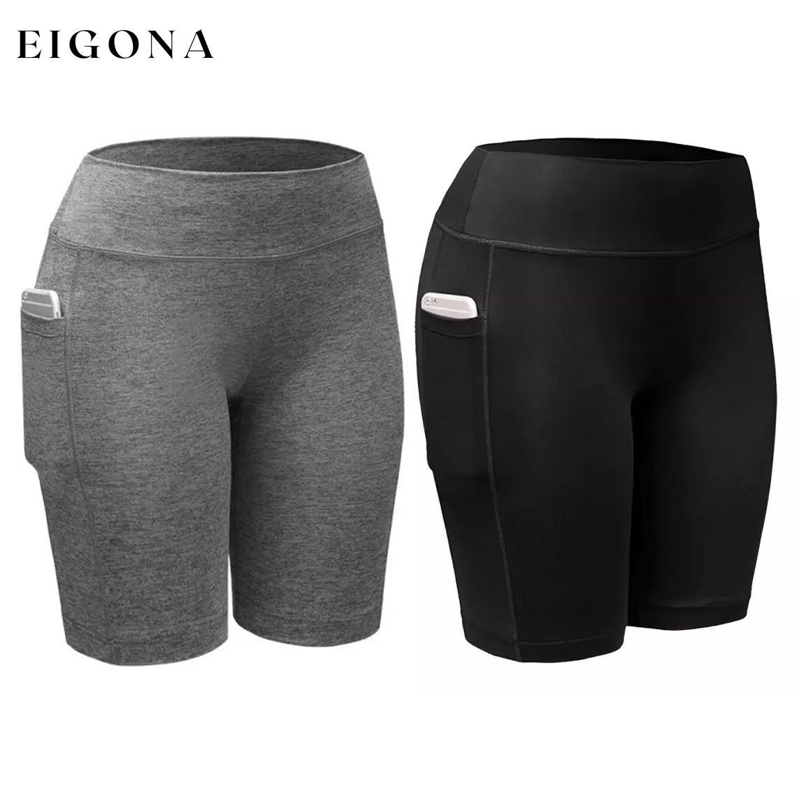 2-Pack: Women High Waist Workout Yoga Side Pocket Compression Cycling Shorts Black/Gray __stock:200 bottoms refund_fee:1200