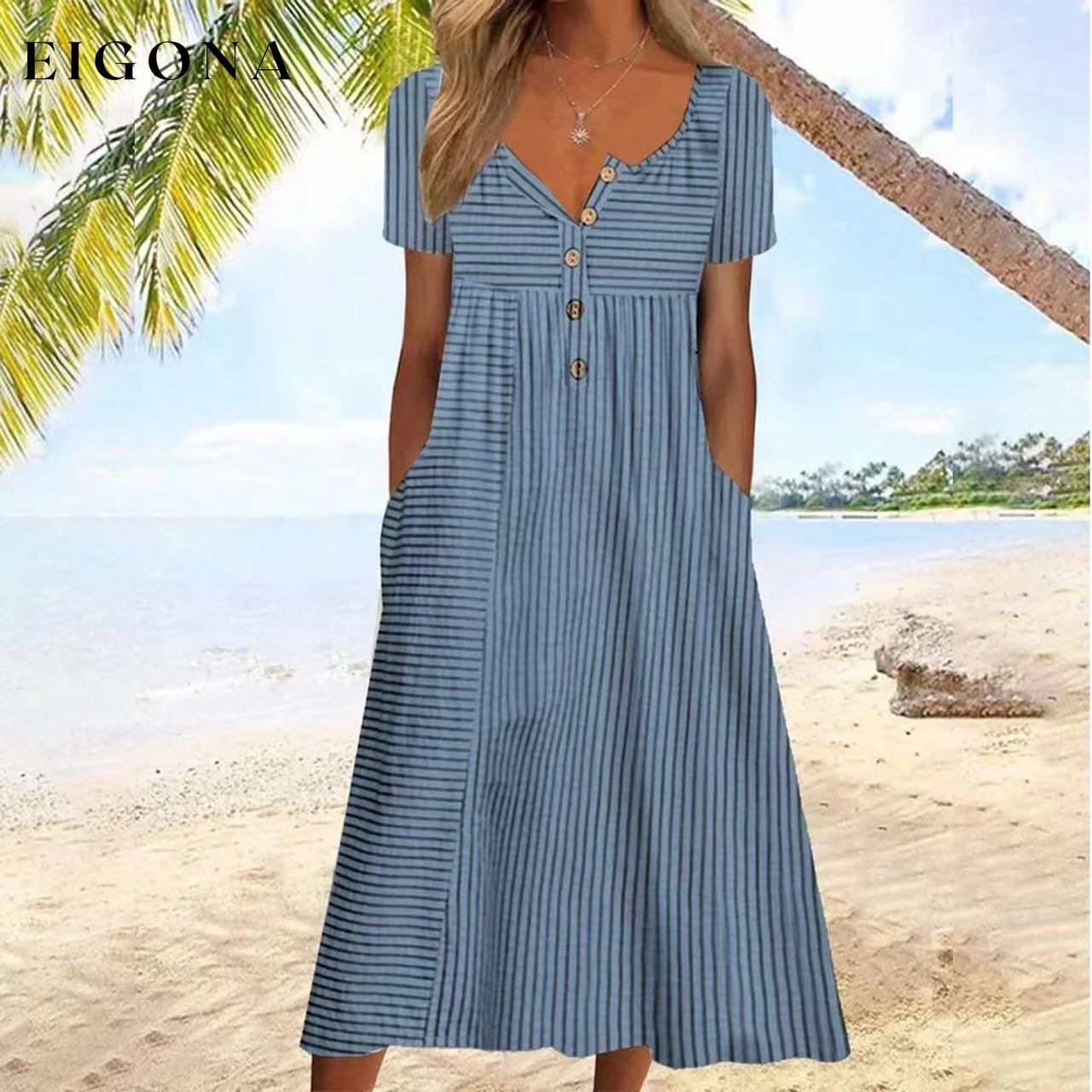 Striped Print Short Sleeve Dress Navy blue 23BF Casual Dresses Clothes Dresses SALE Spring Summer