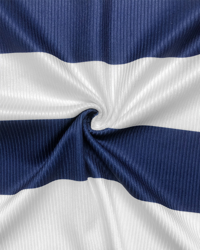 Half-Zip Button Striped T-Shirt