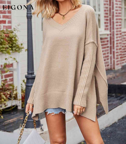 V-Neck Slit Exposed Seam Sweater Cardigan clothes SF Knit Ship From Overseas Sweater Sweaters