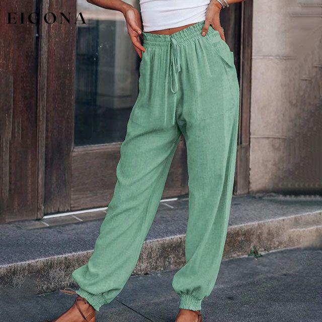Solid Colour Casual Pants Light Green best Best Sellings bottoms clothes pants Sale Topseller