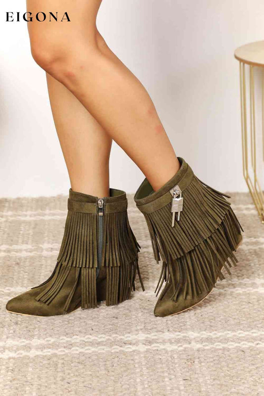 Women's Tassel Wedge Heel Ankle Booties Olive Legend Ship from USA shoes womens shoes