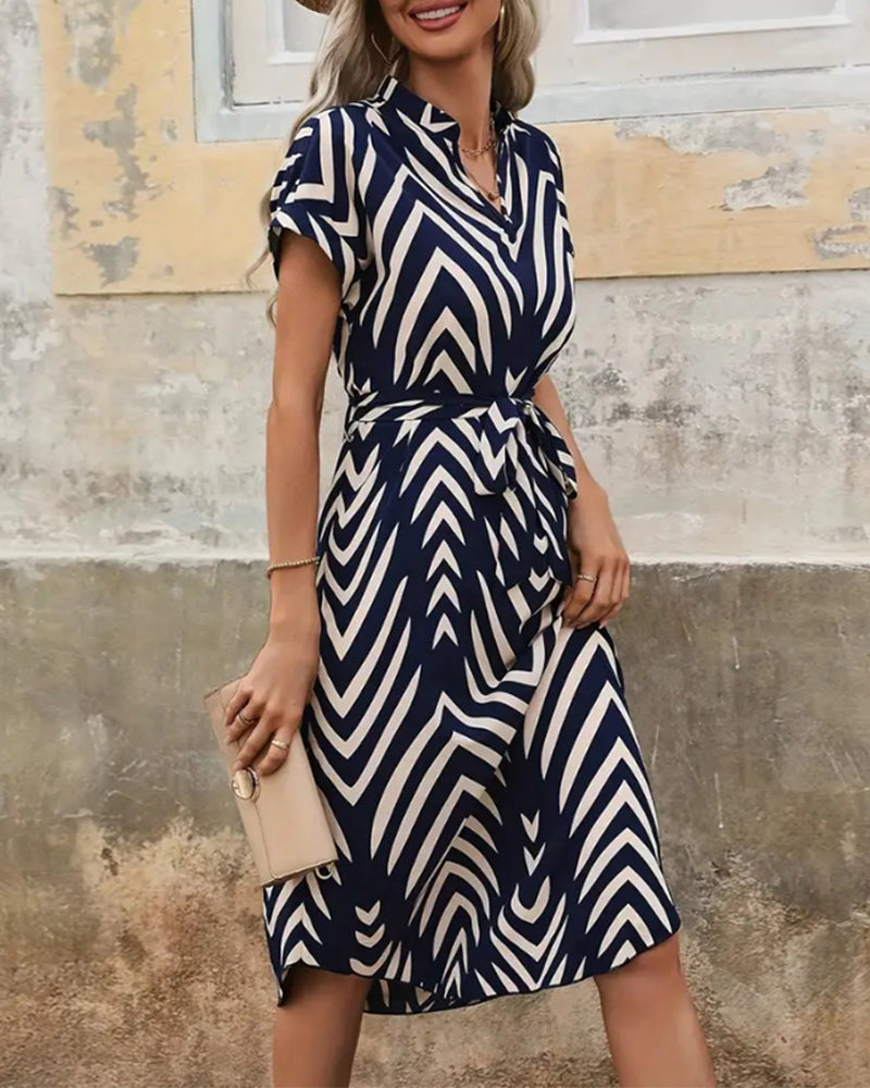 V-neck tie striped print dress 202466 casual dresses summer