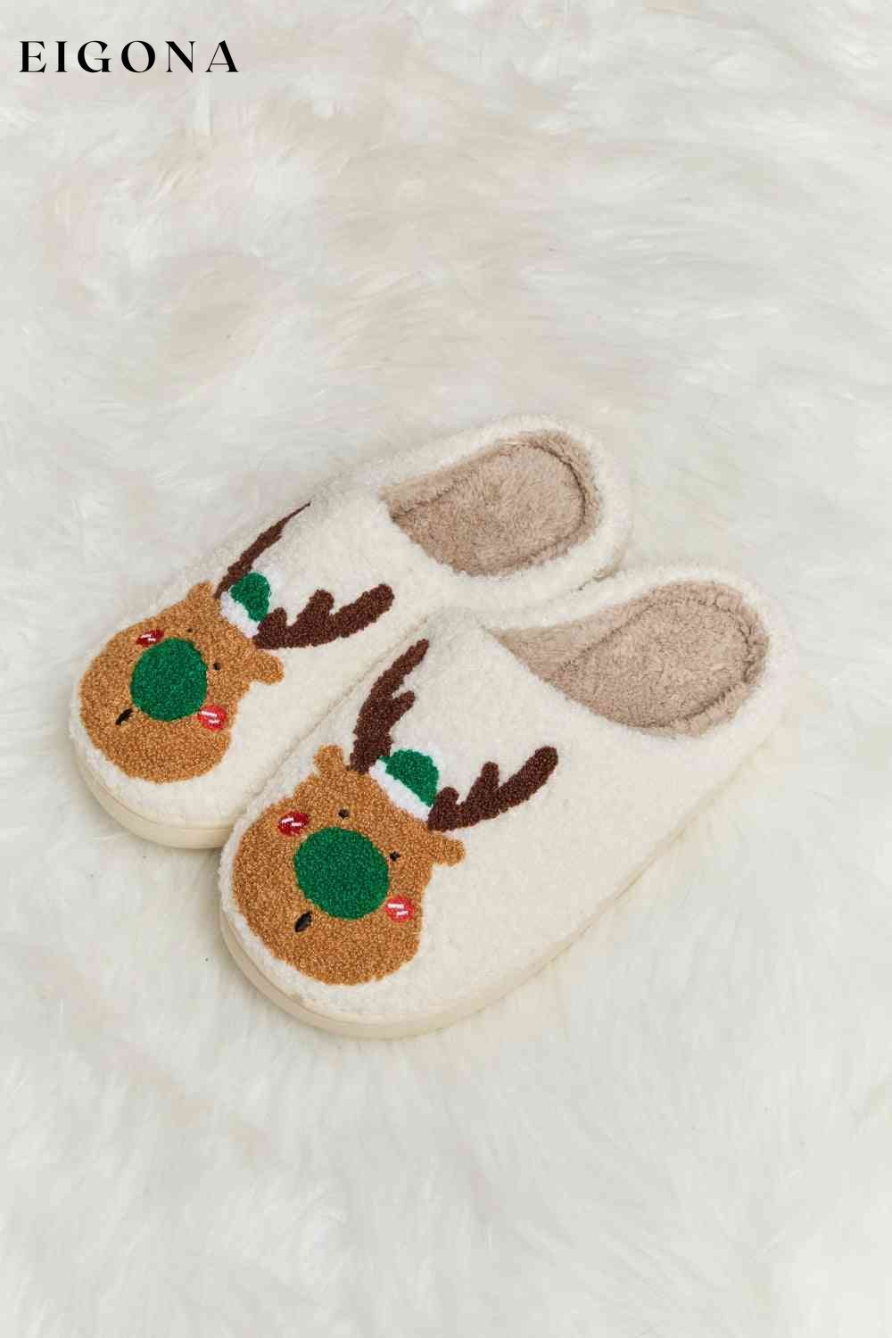 Rudolph Print Plush Slide Slippers Melody Ship from USA Shoes womens shoes