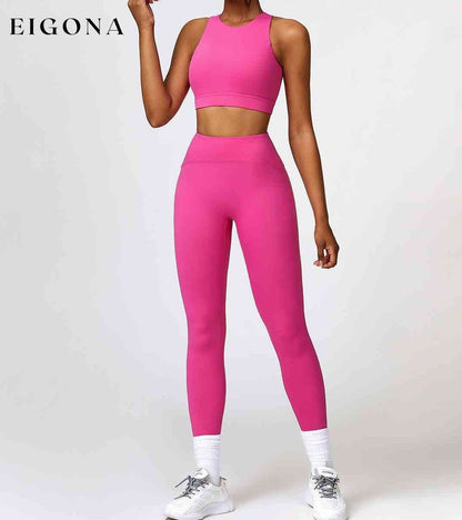 Cutout Cropped Sport Tank and Leggings Set Hot Pink activewear Activewear sets clothes Ship From Overseas Z&C