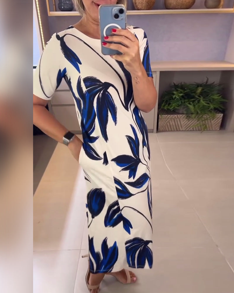 Vestido estampado com decote redondo