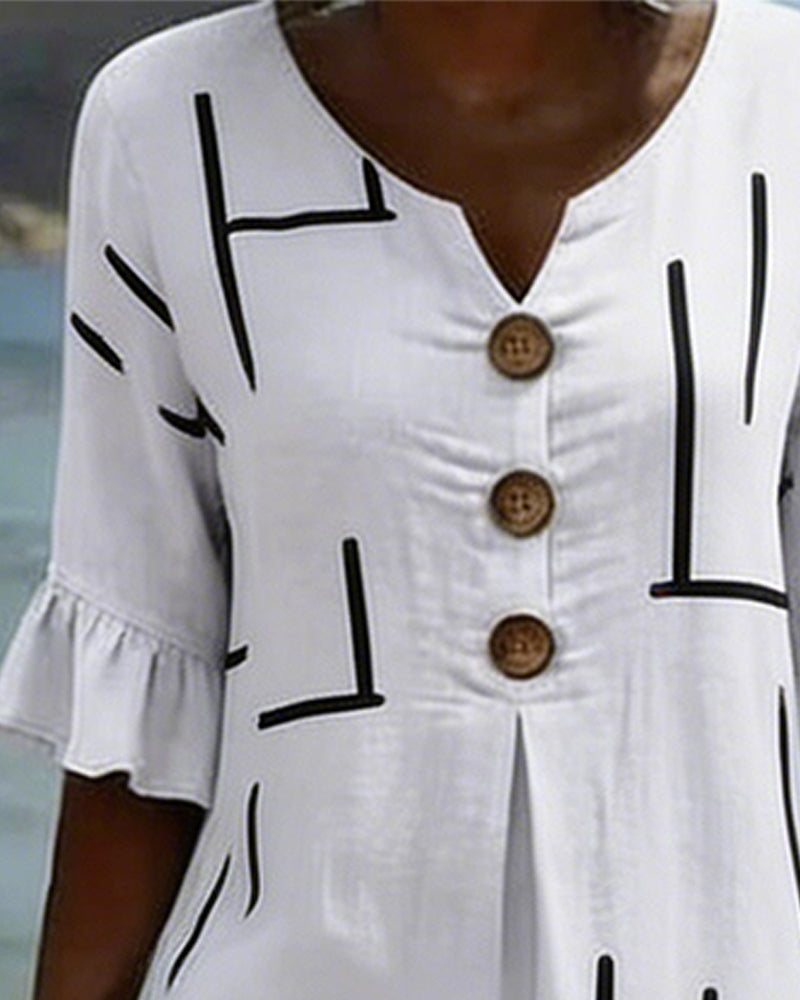 Geometric-Line V-Neck Dress