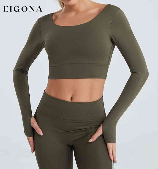 Crisscross Cropped Sports Top Army Green activewear clothes crop top croptop J@S long sleeve long sleeve shirts long sleeve top Ship From Overseas