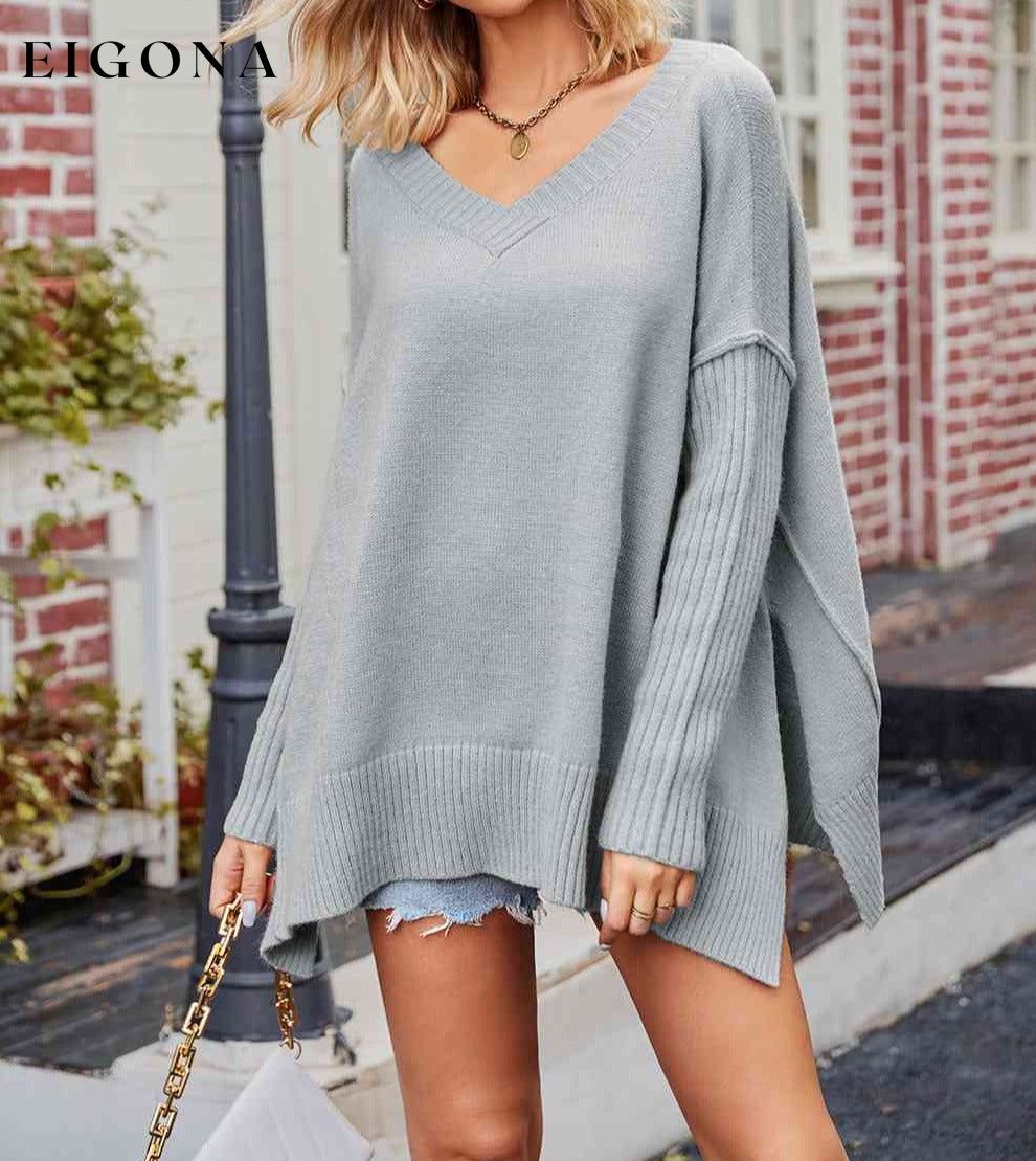 V-Neck Slit Exposed Seam Sweater Cardigan clothes SF Knit Ship From Overseas Sweater Sweaters