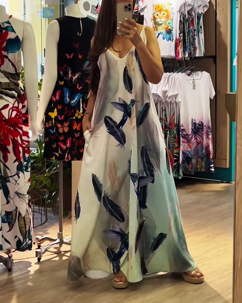 Feather print casual slip dress casual dresses summer vacation dresses