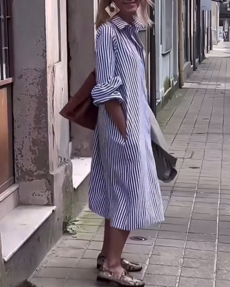 Lapel pocket striped casual dress 202466 casual dresses summer
