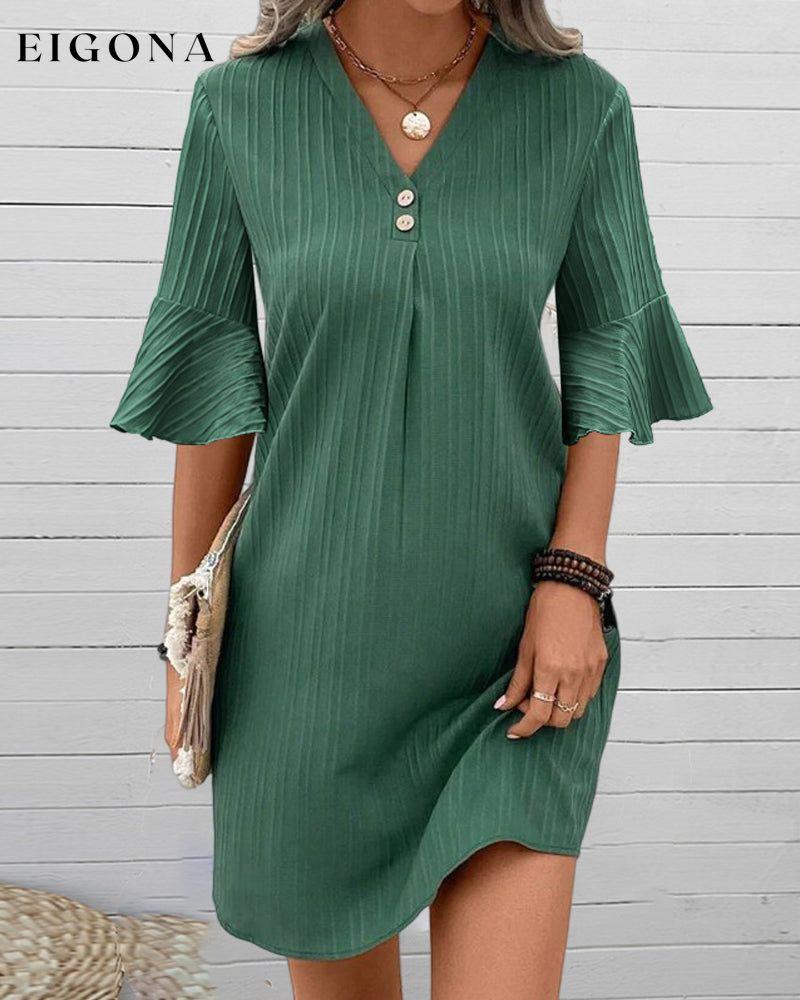V-neck trumpet sleeve solid color dress 23BF Casual Dresses Clothes Dresses Spring Summer