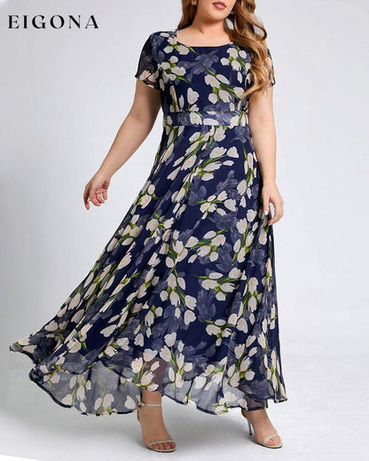 Floral print short sleeve a line dress 23BF Casual Dresses Clothes Dresses Summer